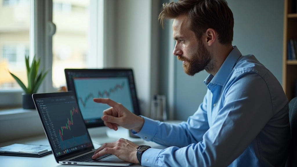 Nahaufnahme eines Computerbildschirms mit RSI Indikatoren und technischen Analysen auf grünem und roten Hintergrund