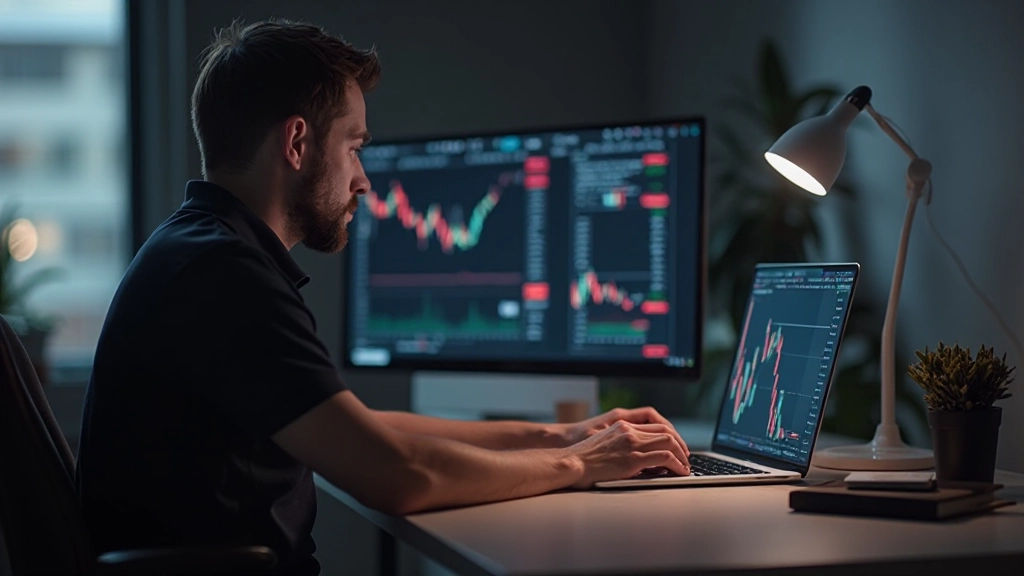 Nahaufnahme eines Computerbildschirms mit detaillierten Candlestick-Charts und Preisbewegungen