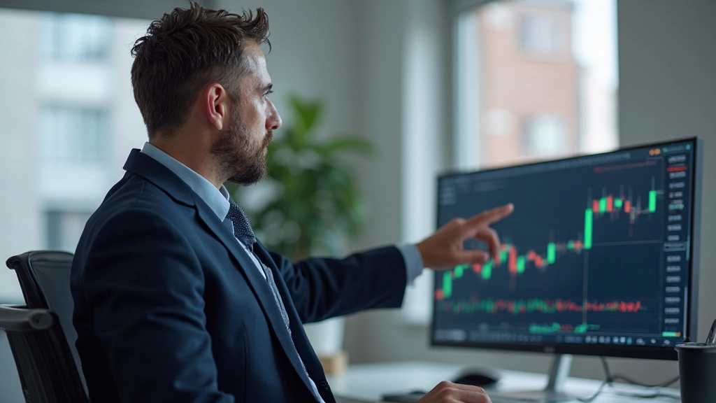 Nahaufnahme eines Handelsbildschirms mit verschiedenen Candlestick-Mustern und farbigen Indikatoren auf grünem Hintergrund