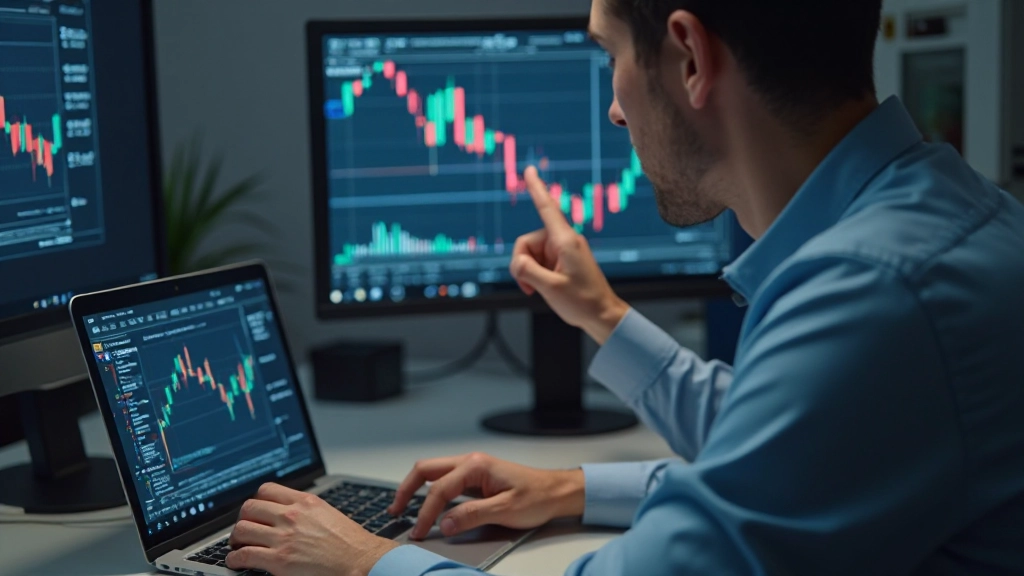 Detailliertes Diagramm von grünen und roten Candlestick-Kerzen mit klaren Dochten und Körpern auf schwarzem Handels-Display