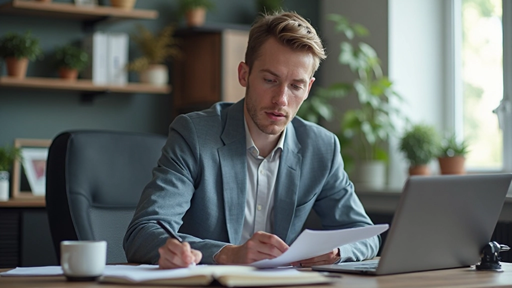 Anfänger Trader sitzt am Schreibtisch mit Lernmaterialien und Charts
