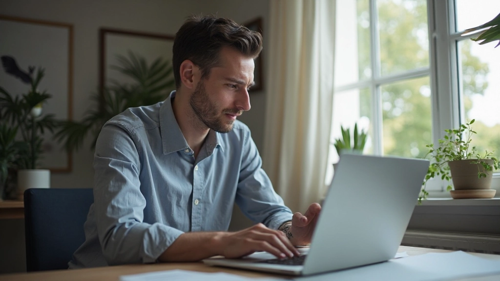 Anfänger Trader sitzt vor Computer und führt erste Handelsschritte durch mit Anleitung