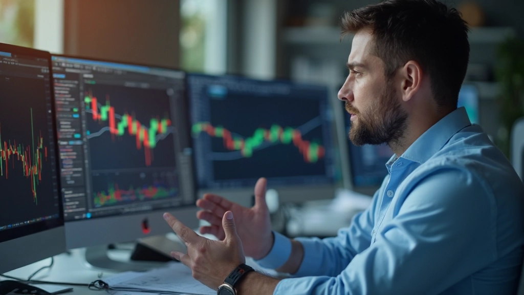 Detaillierter Handelscht mit einfachen und exponentiellen Bewegungsdurchschnitten überlagert auf Candlestick-Kerzen