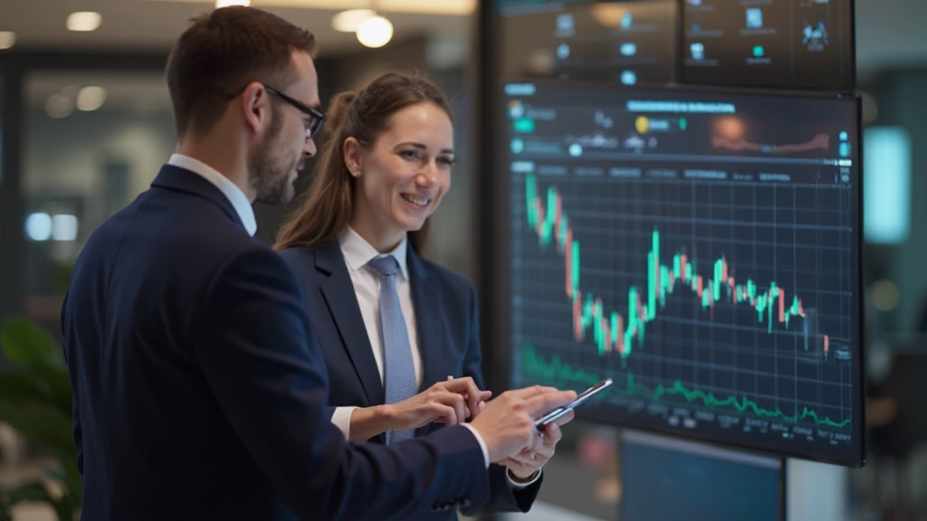 Finanzdiagramm mit aufsteigenden und absteigenden Trends auf blauem Hintergrund