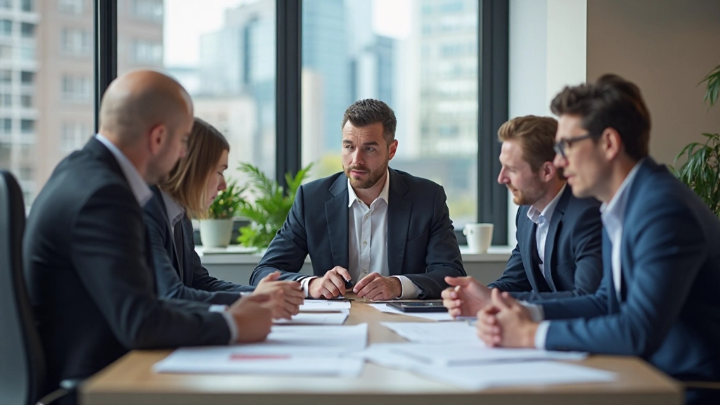 Positive Szene mit erfolgreichen Investoren, die ihre Anlagestrategie überprüfen und besprechen