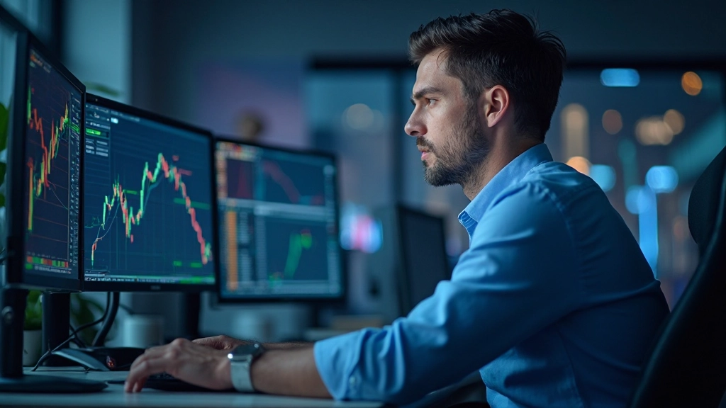 Finanzanalyst bei der Überprüfung von Wirtschaftsdaten und Marktindikatoren auf dem Monitor