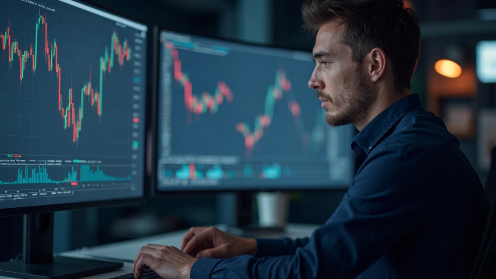 Professionelle Illustration von Börsenvolumen-Charts mit aufsteigenden Balken und blauem Licht