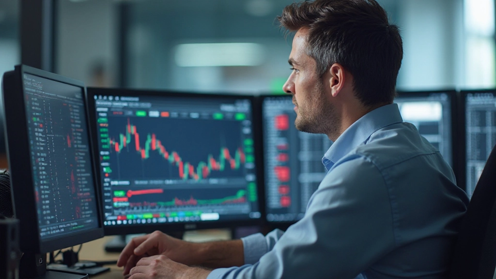 Professionelle Trader analysieren Marktdaten auf mehreren Bildschirmen in modernem Handelsbüro