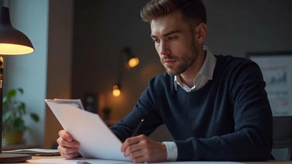 Trader führt Checkliste auf Papier durch während er die Anforderungen für Broker-Auswahl überprüft