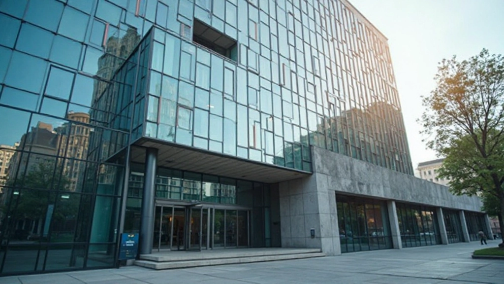 Zentralbank Gebäude Architektur mit modernem Design und großen Fenstern