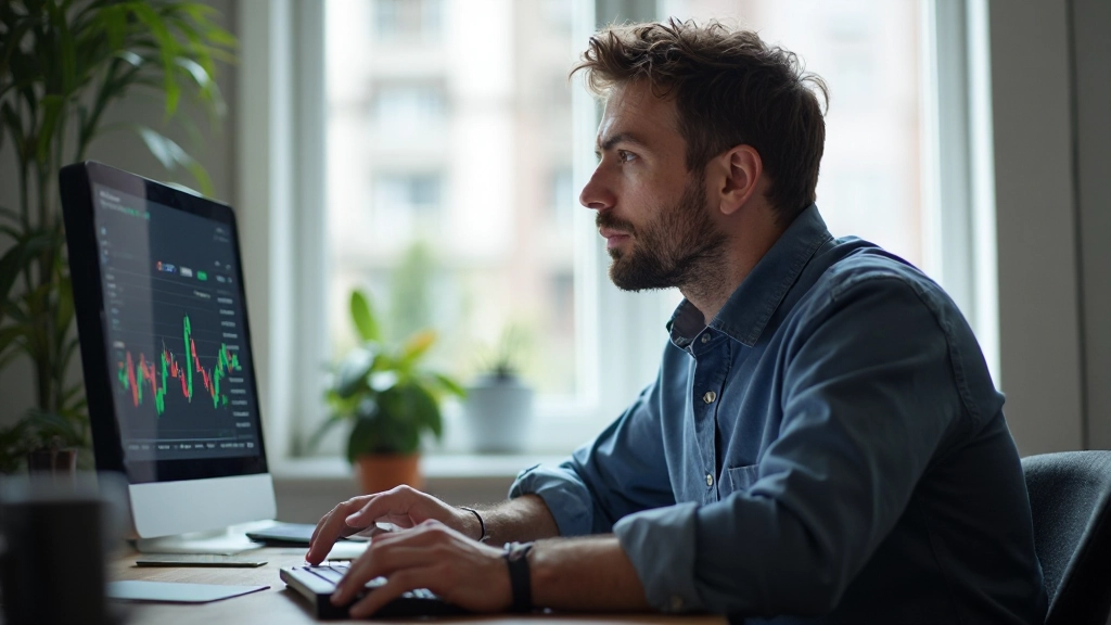 Investor arbeitet an Laptop mit mehreren Finanzcharts und Analysedaten sichtbar