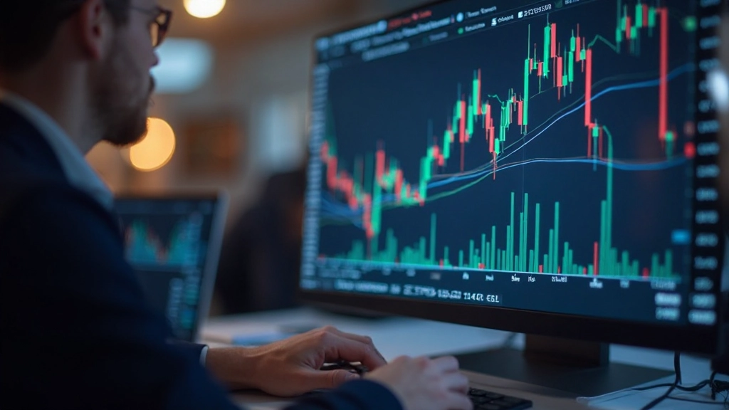 Technische Analyse Charts mit Trends und Mustern auf Monitor