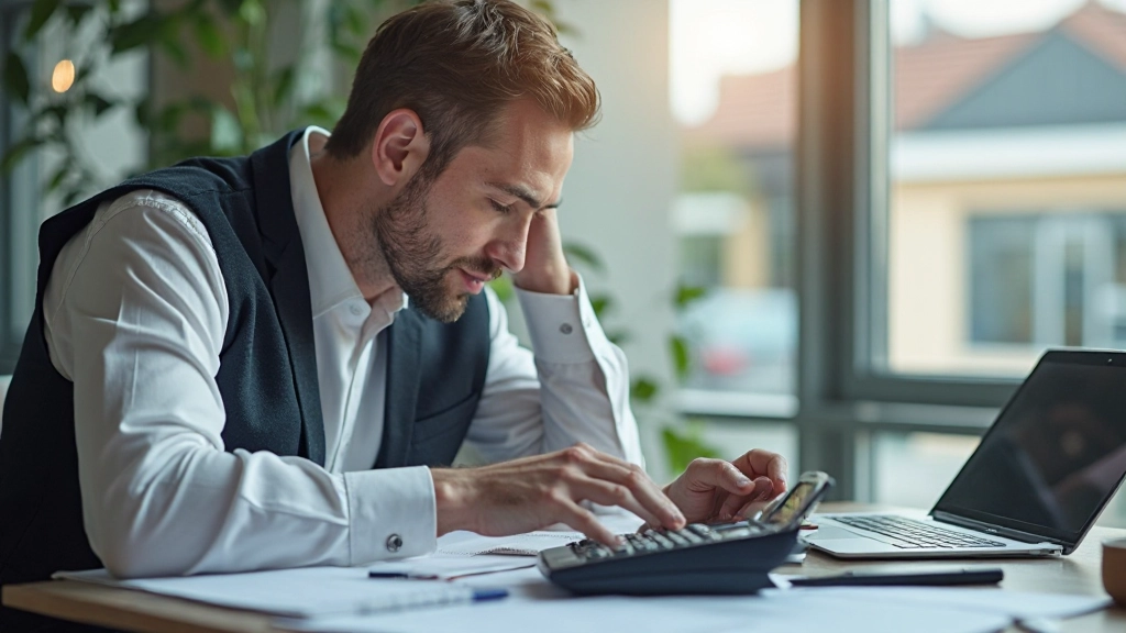 Taschenrechner und Notizbuch mit Positionsgrößen-Berechnungen und mathematischen Formeln