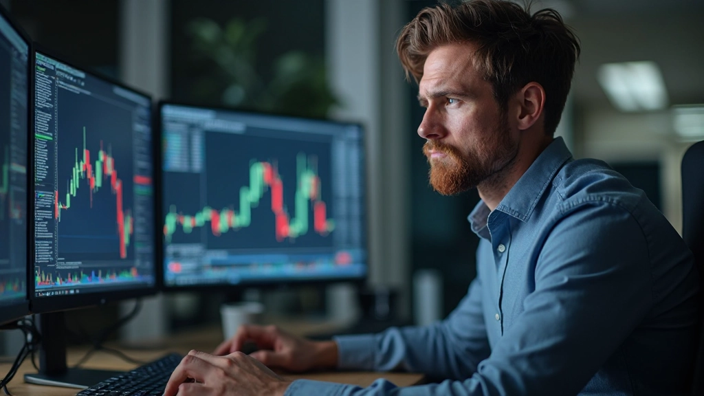 Trader reagiert emotional auf Bildschirm mit fallenden Märkten