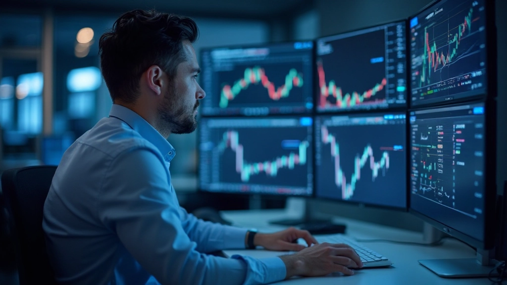 Technische Indikatoren auf dem Handelschart mit Kerzen und Durchschnittslinen