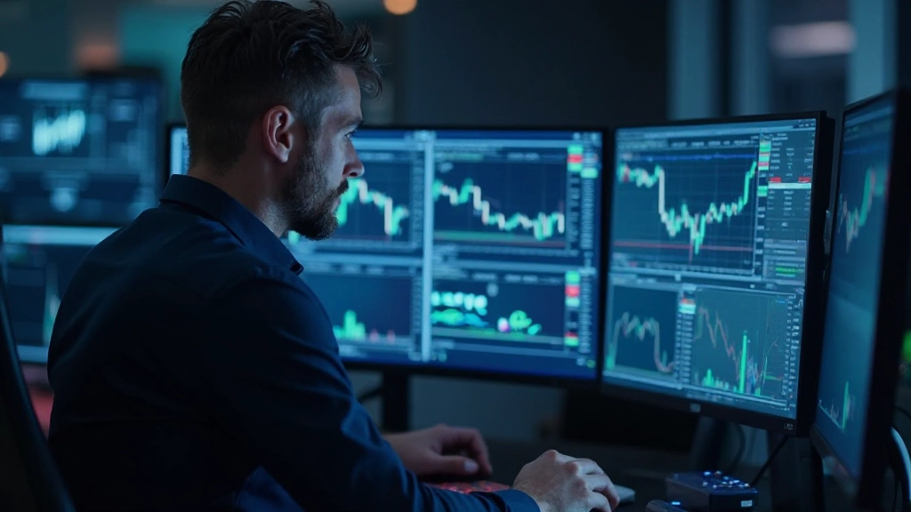 Finanzielle Handelsinstrumente und Börsendiagramme mit technischer Analyse auf professionellem Handelsbildschirm