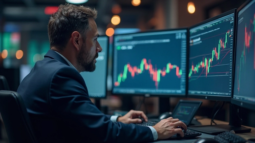 Trading-Bildschirm mit aufgezeichneten Fibonacci-Linien auf mehrjähriger Preischartdarstellung