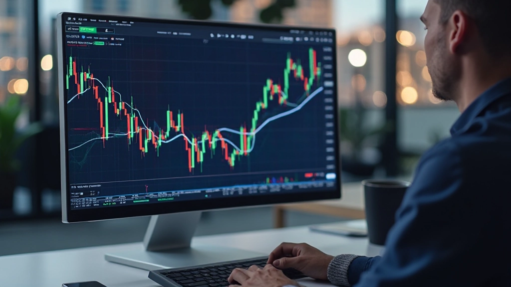 Detaillierte Ansicht eines Trading-Bildschirms mit Momentum-Indikator Linien und Preischarts