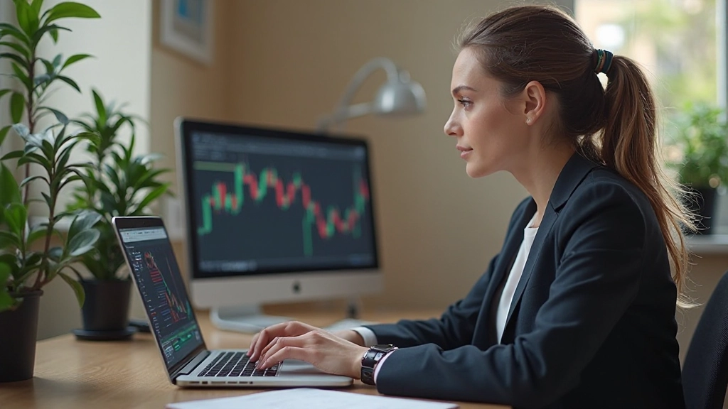 Anfänger studiert verschiedene Handelsplattformen auf Laptop mit vergleichenden Notizen