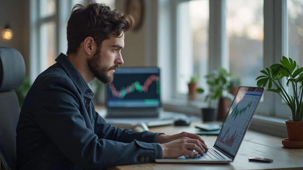 Anfänger Trader schaut auf Bildschirm mit Handelsdiagrammen
